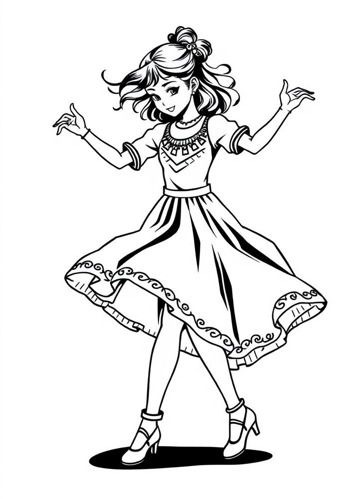 Desenho de Menina dançando para colorir