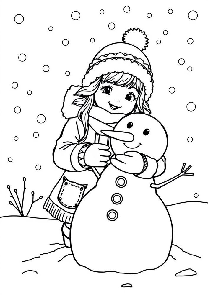 Desenho de Menina em Férias de Inverno para Colorir