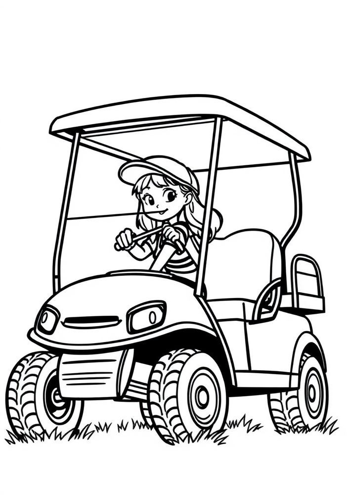 Desenho de Menina em um Carro de Golfe para colorir