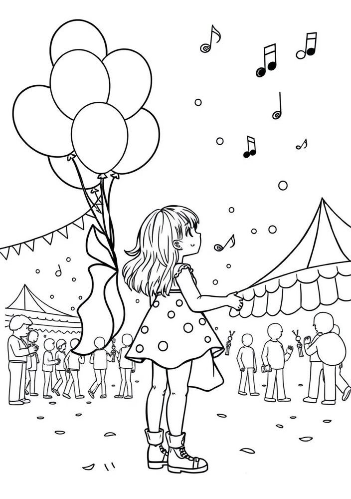 Desenho de Menina em um Festival para Colorir