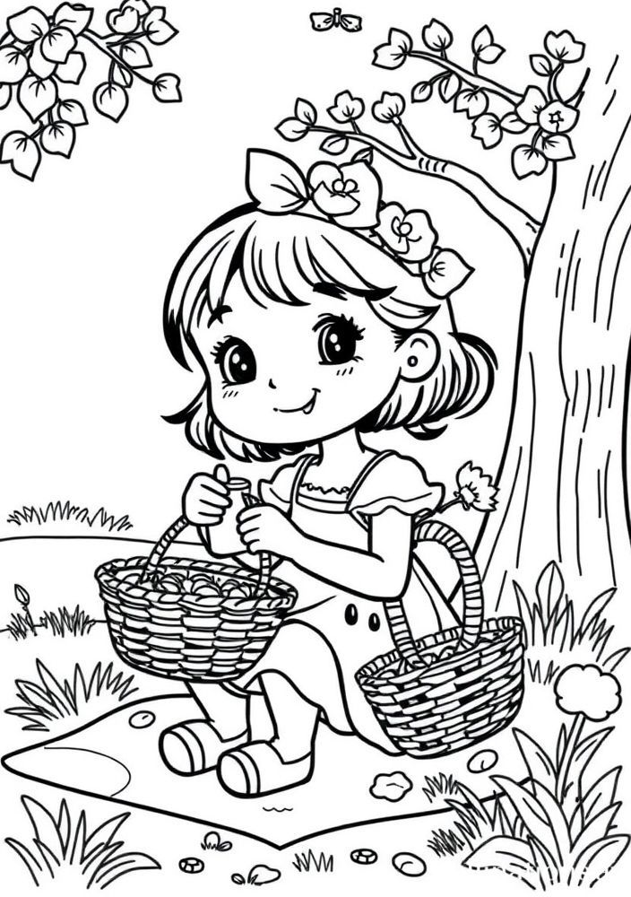 Desenho de Menina em um Piquenique para Colorir