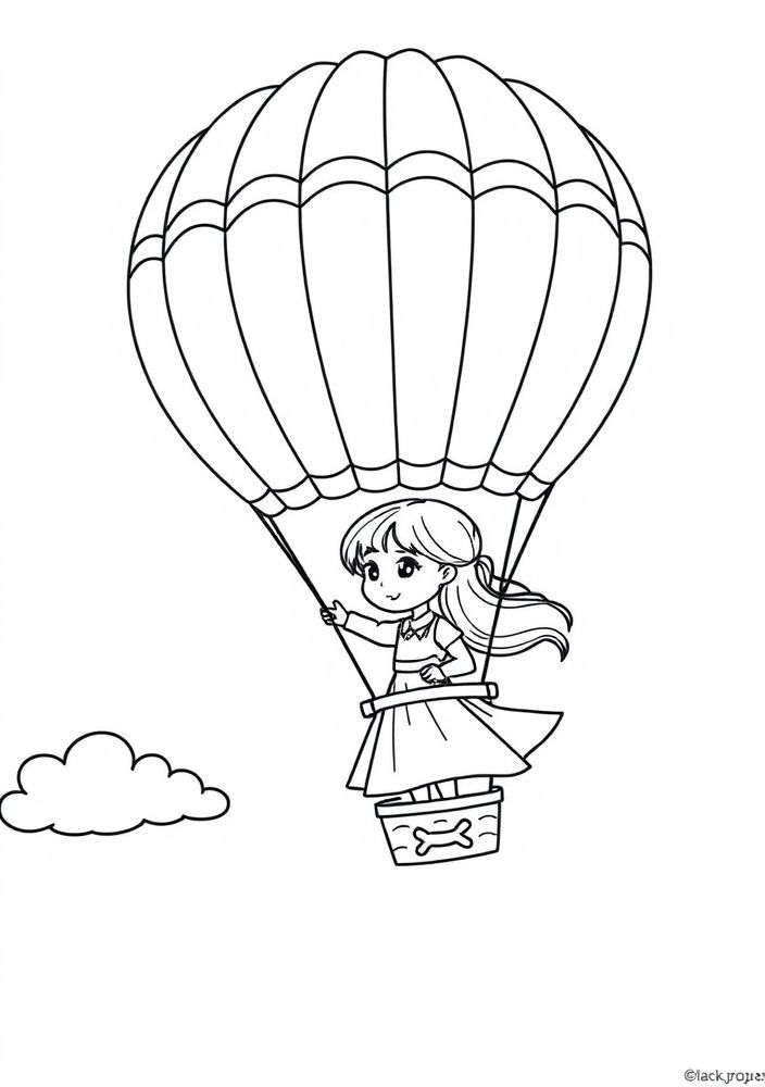 Desenho de Menina em um balão de ar quente para colorir