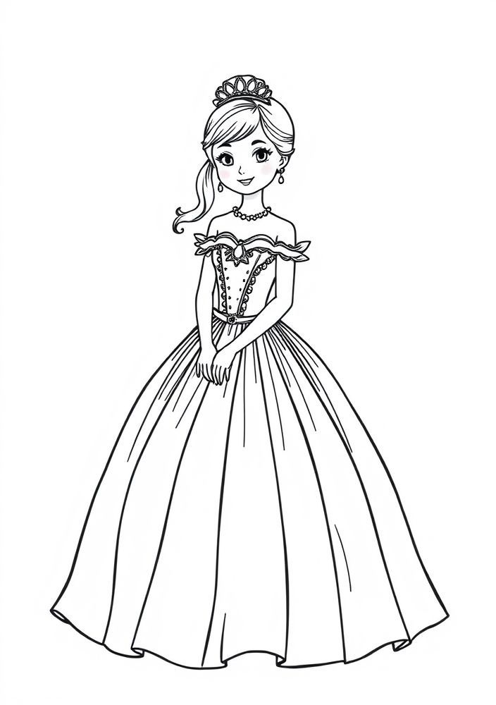 Desenho de Menina em um vestido de baile para colorir