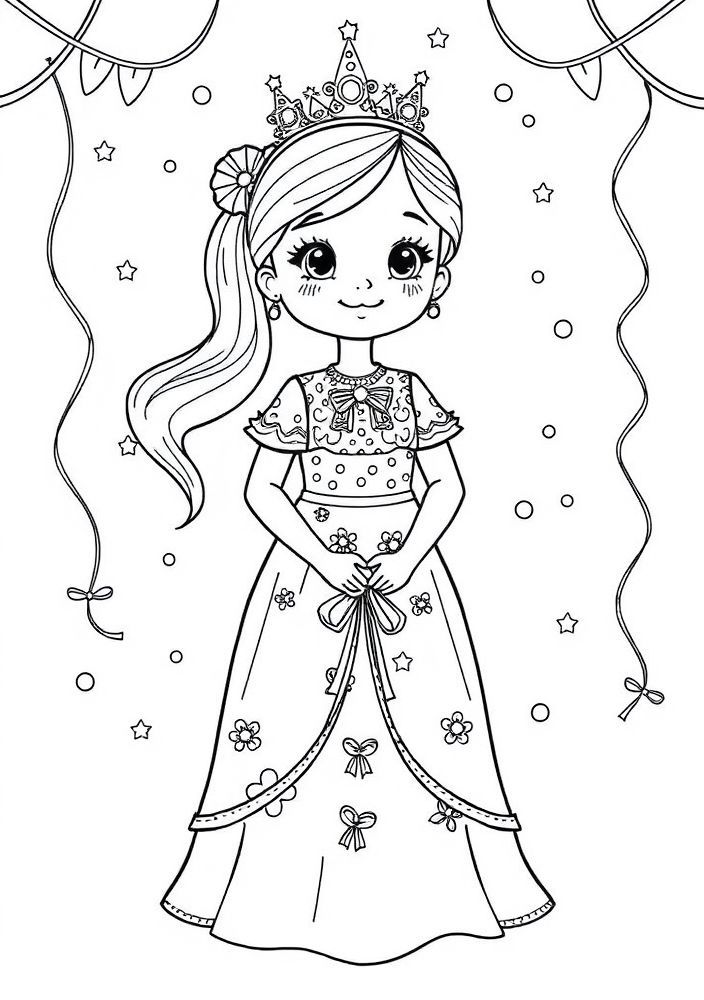 Desenho de Menina em um vestido de celebração para colorir