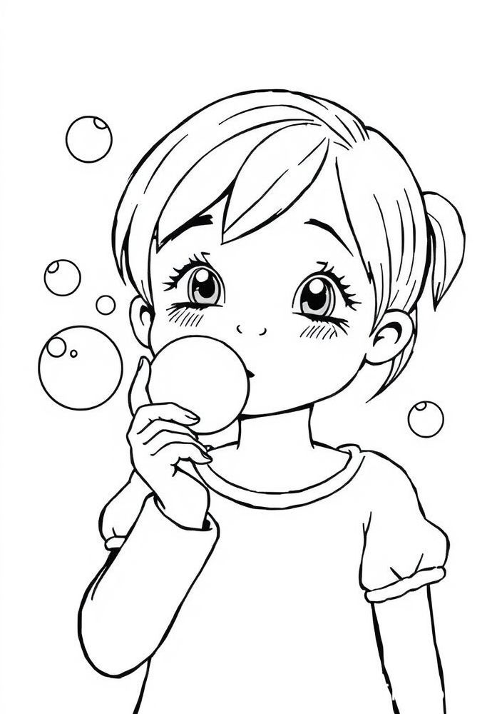 Desenho de Menina fazendo bolhas de sabão para colorir