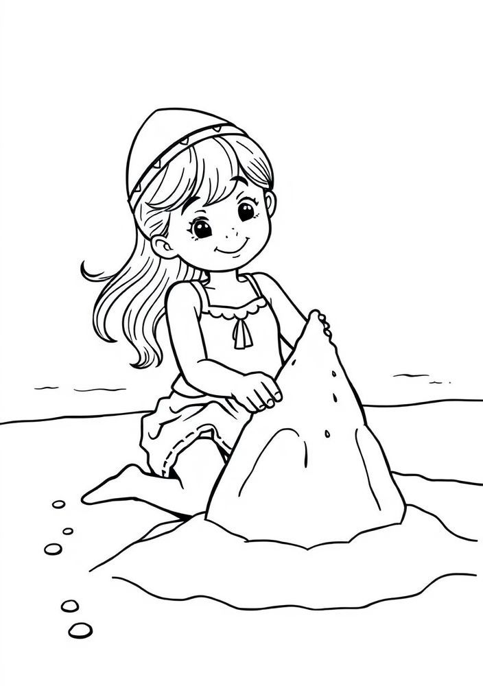 Desenho de Menina na Praia para Colorir