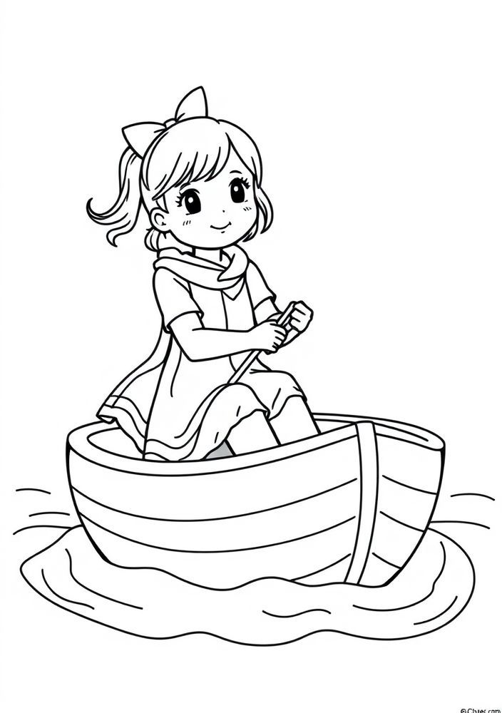 Desenho de Menina navegando em um barco para colorir