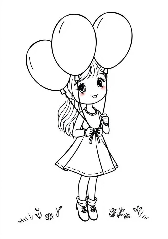 Desenho de Menina sobre um Balão para colorir