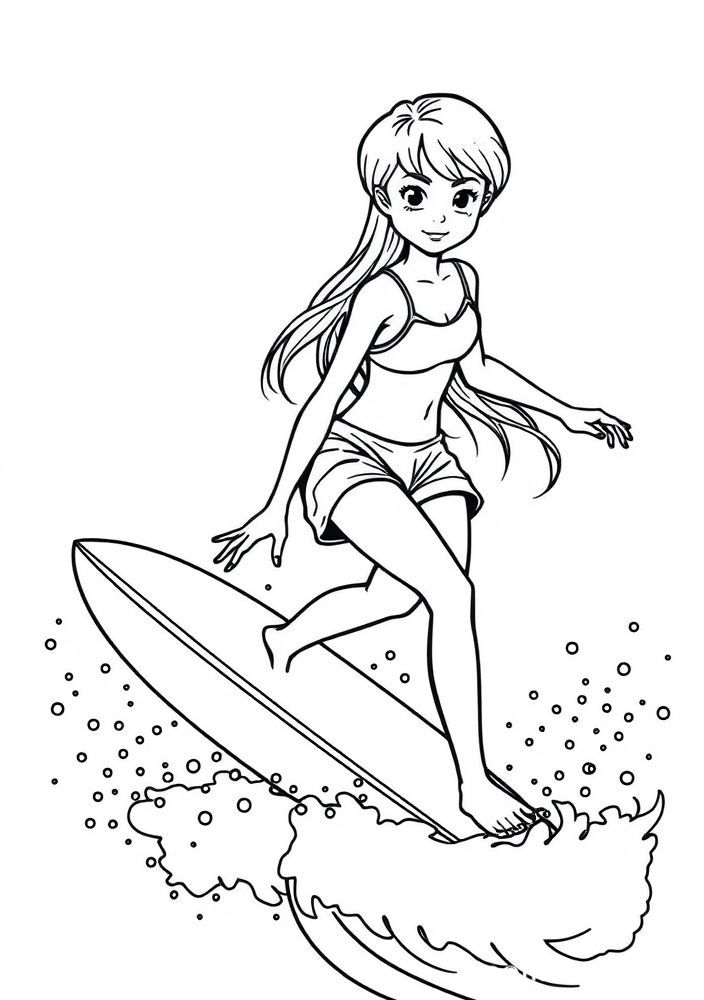 Desenho de Menina surfista para colorir