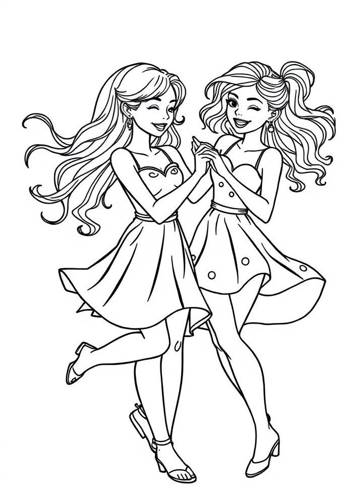 Desenho de Meninas Dançando para colorir