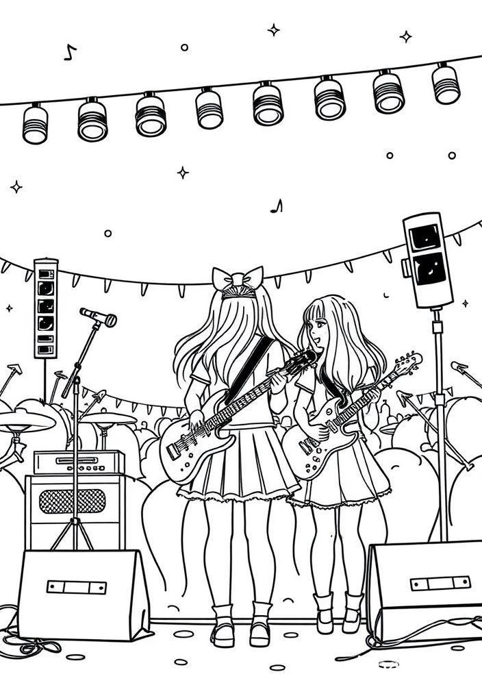 Desenho de Meninas em um Festival de Música para colorir