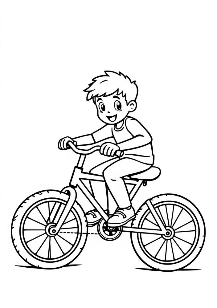 Desenho de Menino Andando de Bicicleta para colorir