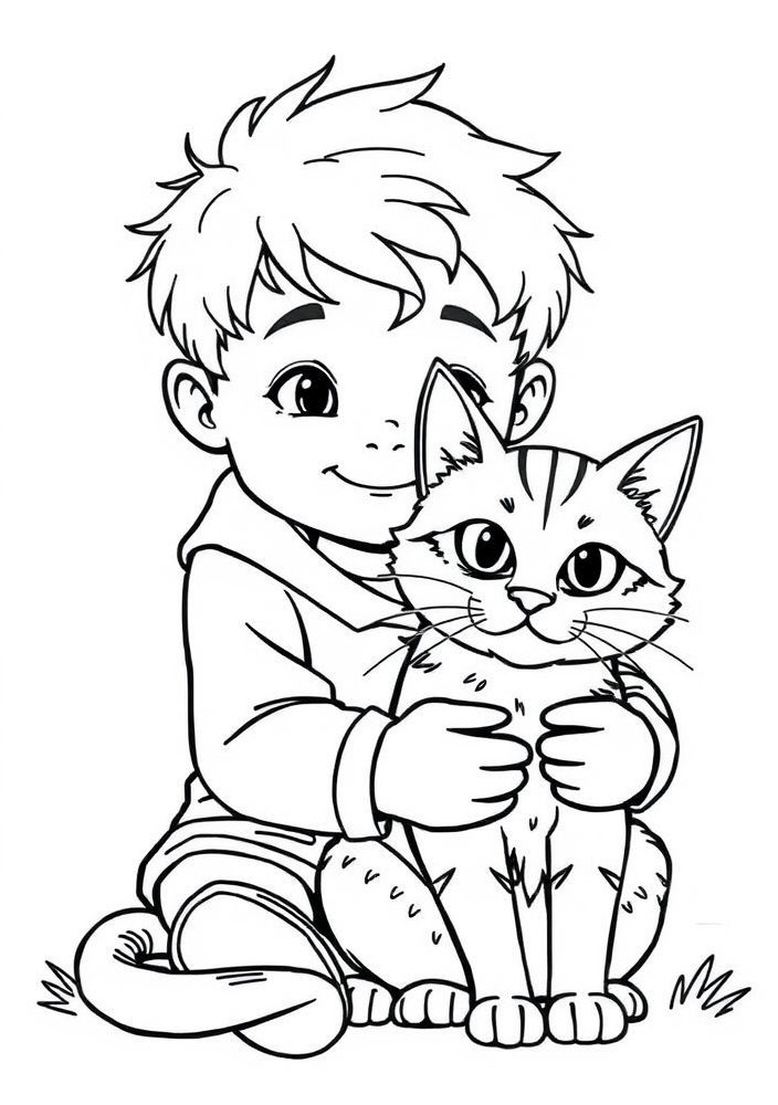 Desenho de Menino Animal de Estimação para colorir