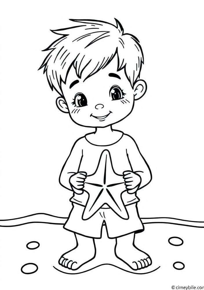 Desenho de Menino Com Estrela do Mar para colorir