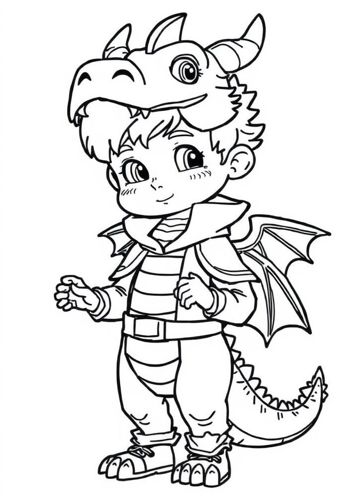 Desenho de Menino Com Fantasia de Dragão para colorir