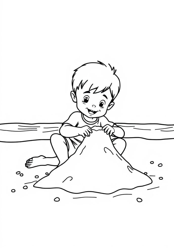 Desenho de Menino Construindo um Castelo de Areia para colorir