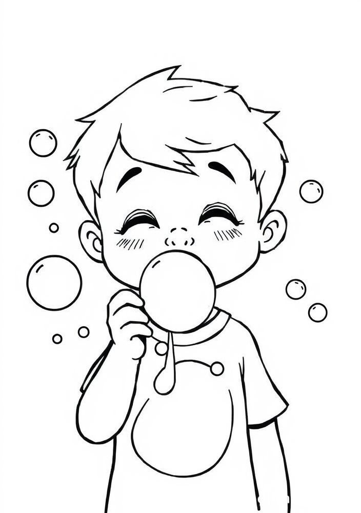 Desenho de Menino Fazendo Bolhas de Sabão para colorir