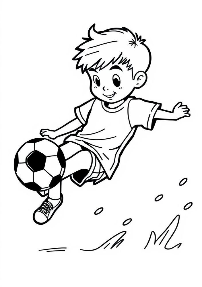Desenho de Menino Jogando Futebol para colorir