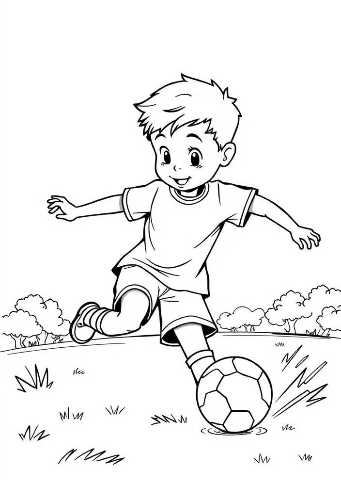 Desenho de Menino Jogando Futebol para colorir
