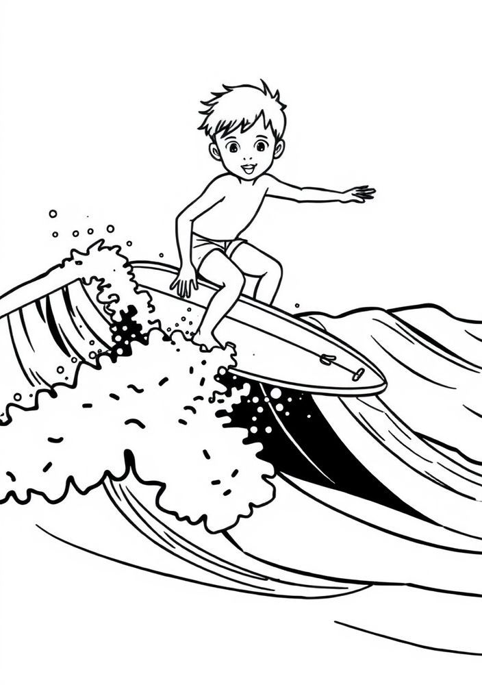 Desenho de Menino Surfista na Praia para colorir