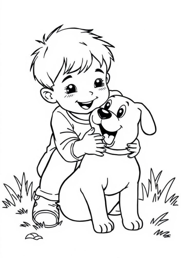 Desenho de Menino brincando com um cachorro para colorir