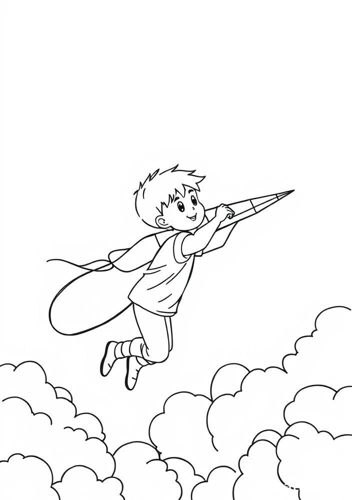 Desenho de Menino com Avião de Papel para colorir