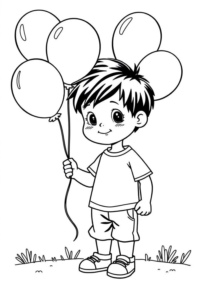 Desenho de Menino com Balão para colorir