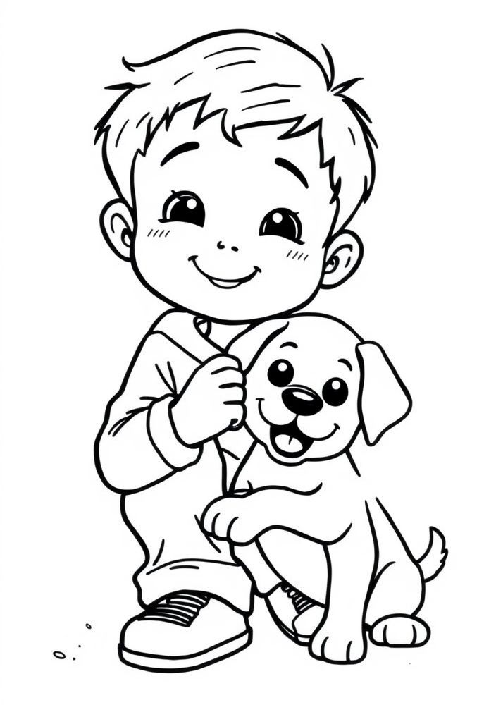 Desenho de Menino com Cachorrinho para colorir