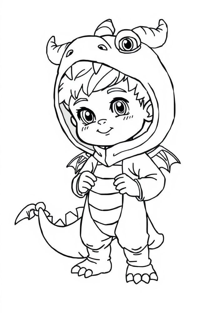 Desenho de Menino com Fantasia de Dragão para colorir