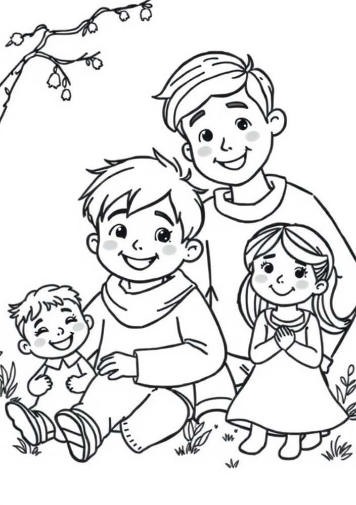 Desenho de Menino com Sua Família para colorir