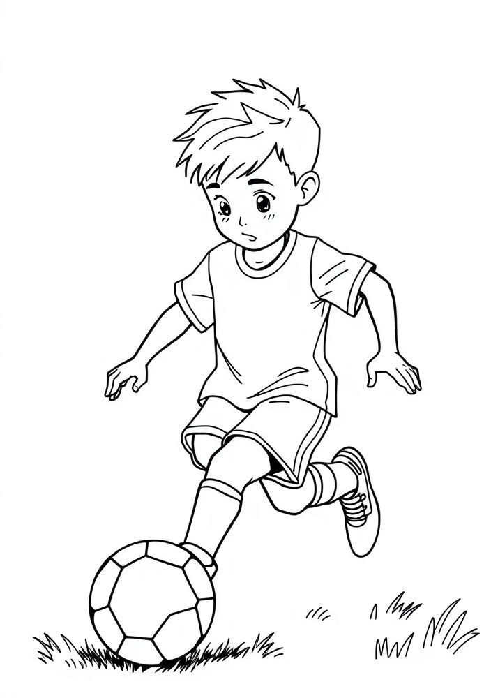 Desenho de Menino com bola de futebol para colorir