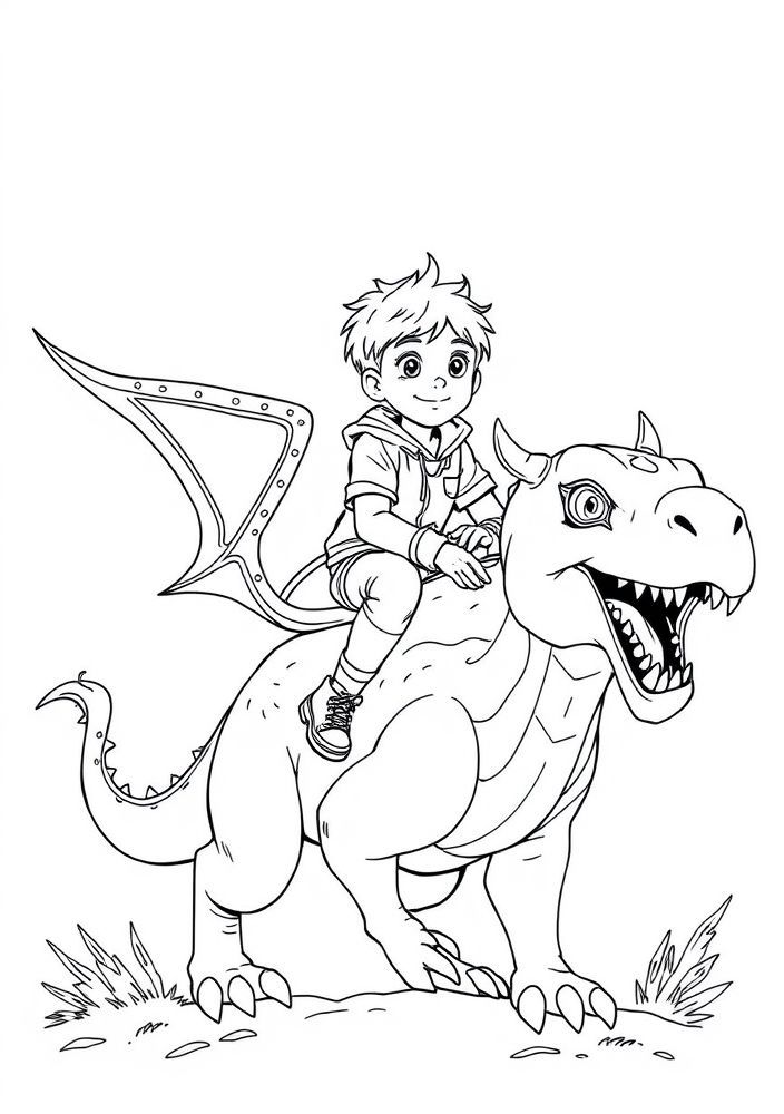 Desenho de Menino em Animal Fantástico para colorir