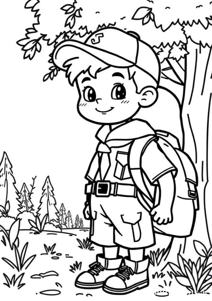 Desenho de Menino em Aventura de Escoteiro para colorir