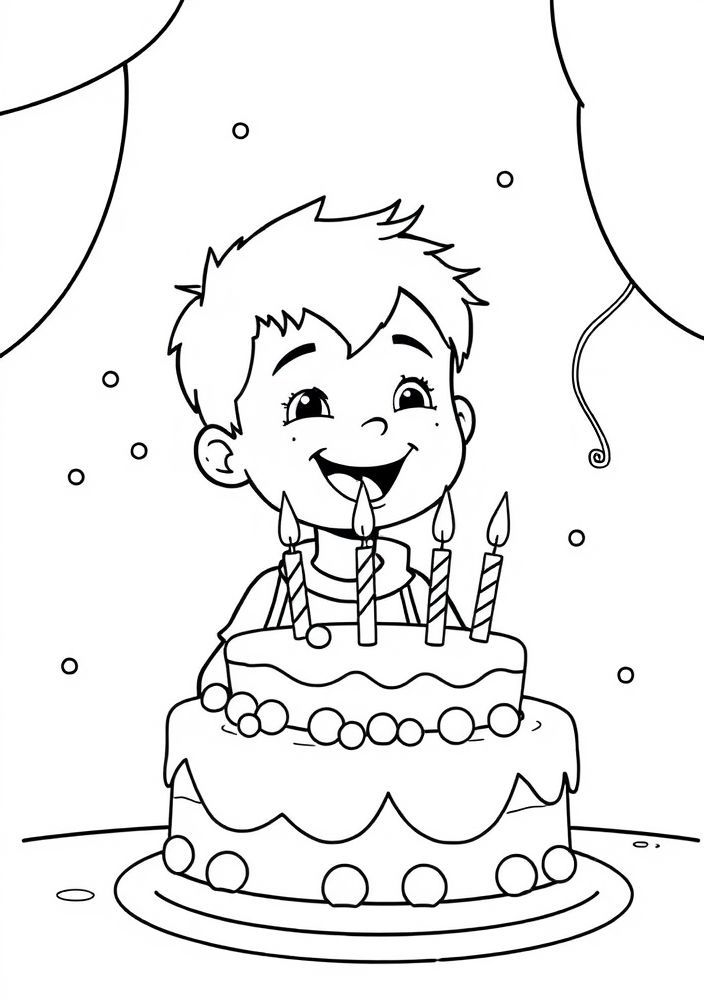 Desenho de Menino em Festa de Aniversário para colorir