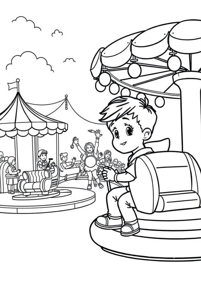 Desenho de Menino em um Parque de Diversões para colorir