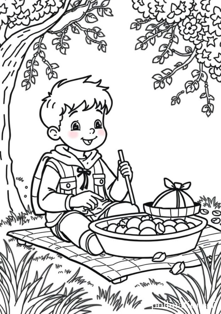 Desenho de Menino em um Piquenique para colorir