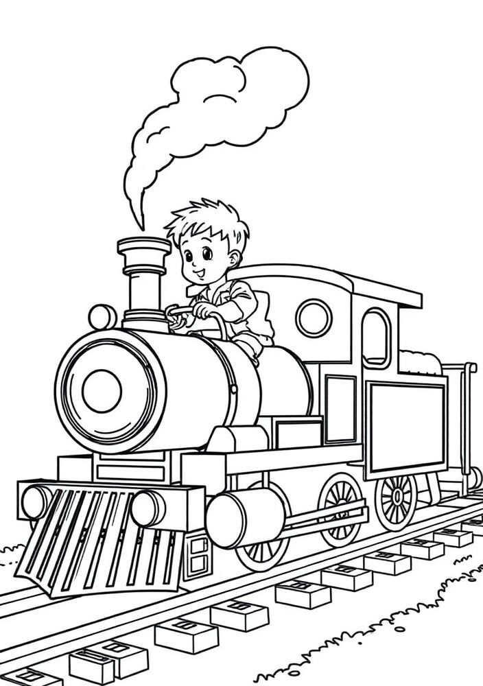 Desenho de Menino em um trem para colorir