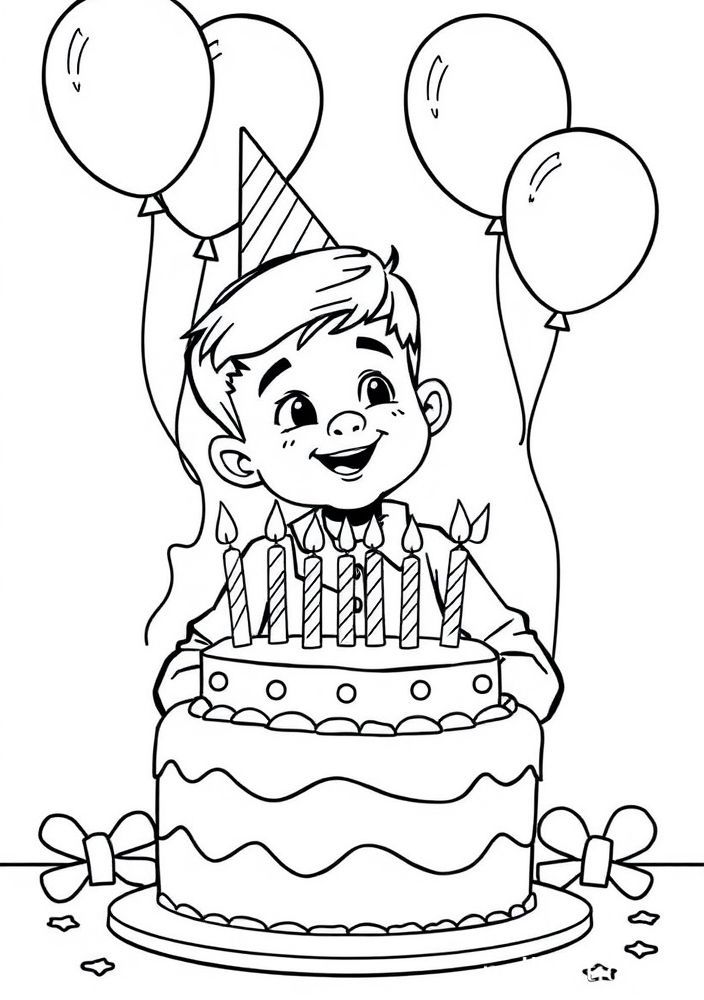 Desenho de Menino em uma Festa de Aniversário para colorir