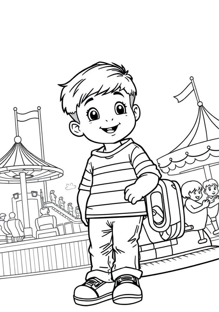 Desenho de Menino no Parque de Diversões para colorir