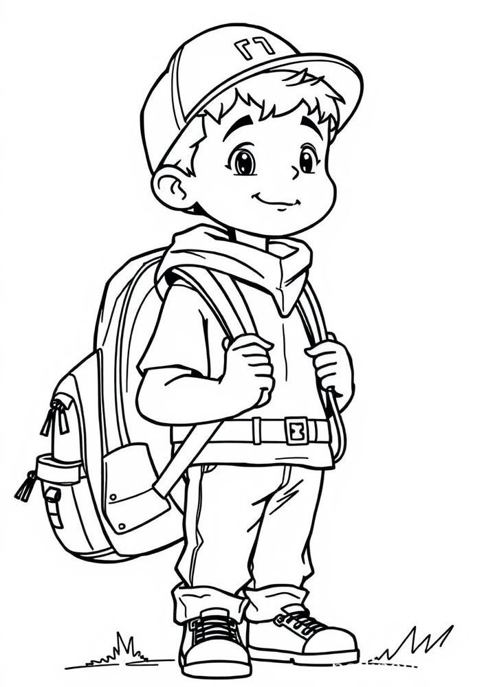 Desenho de Menino viajante com mochila para colorir