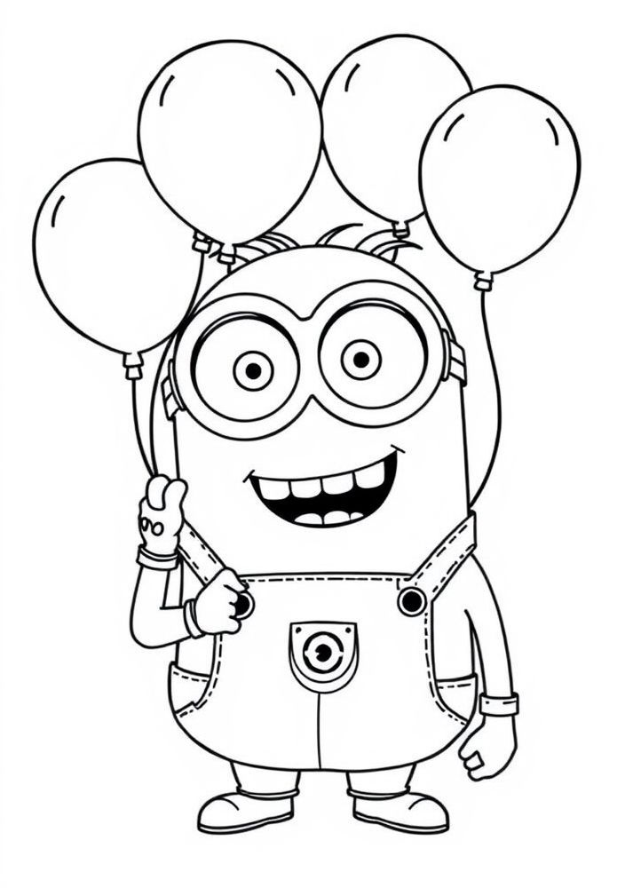 Desenho de Minion divertido com balões para colorir