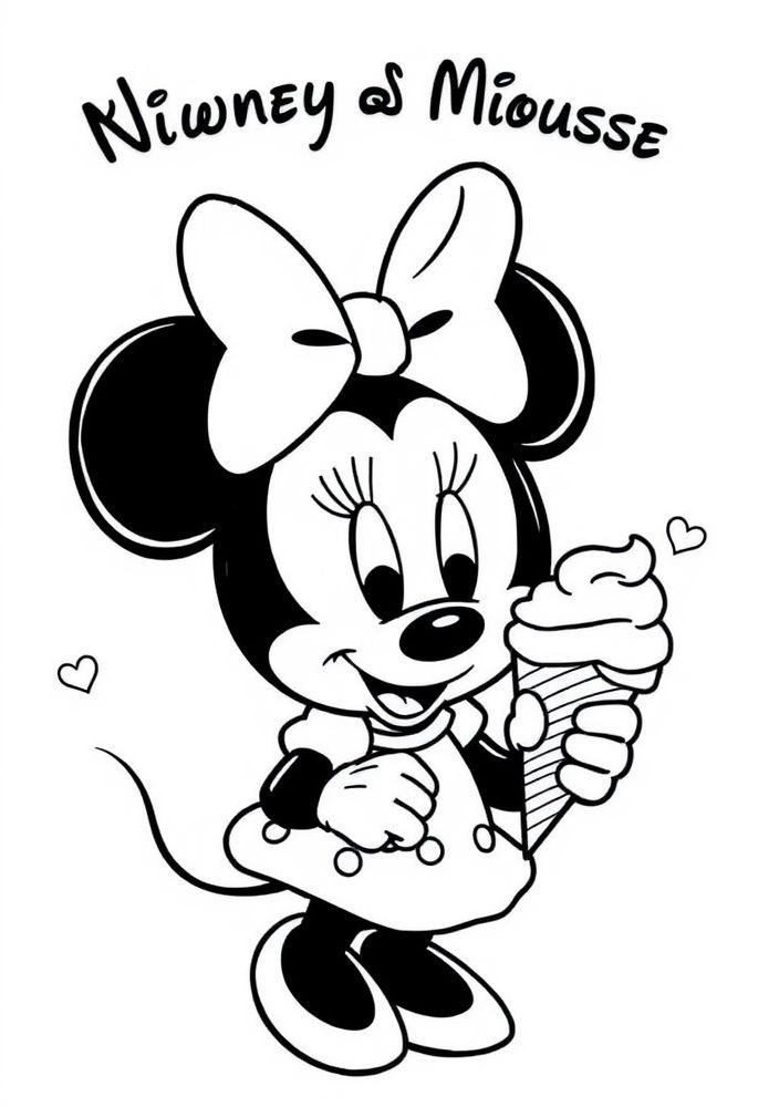 Desenho de Minnie Mouse com sorvete para colorir