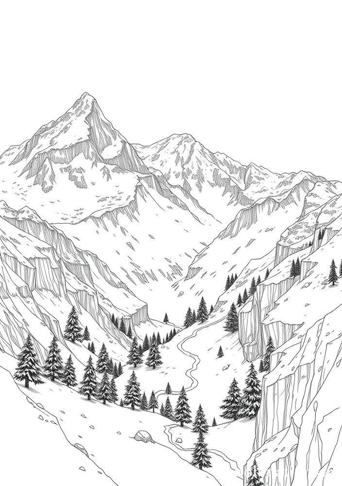 Desenho de Montanha Nevada para colorir