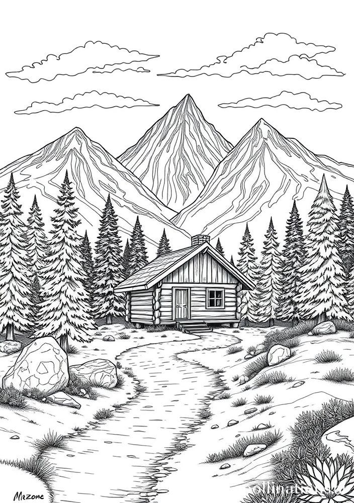 Desenho de Montanha Rústica para colorir