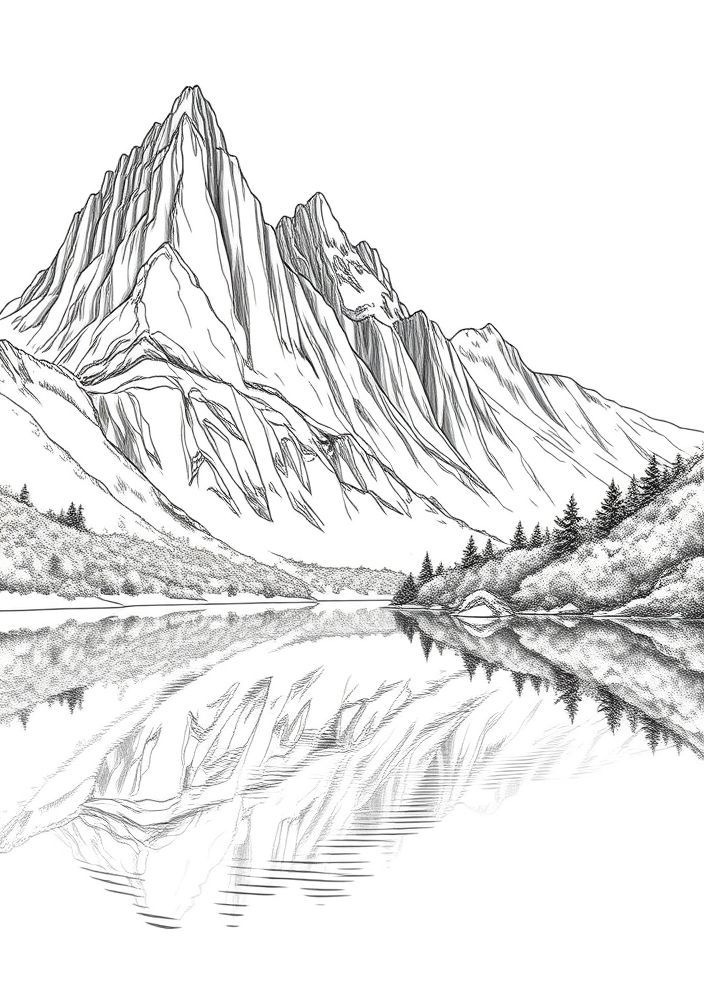 Desenho de Montanha e Lago para colorir