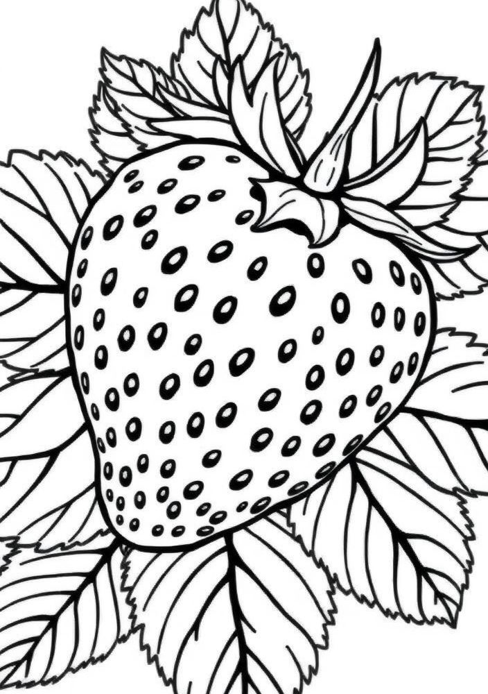 Desenho de Morango com folhas para colorir
