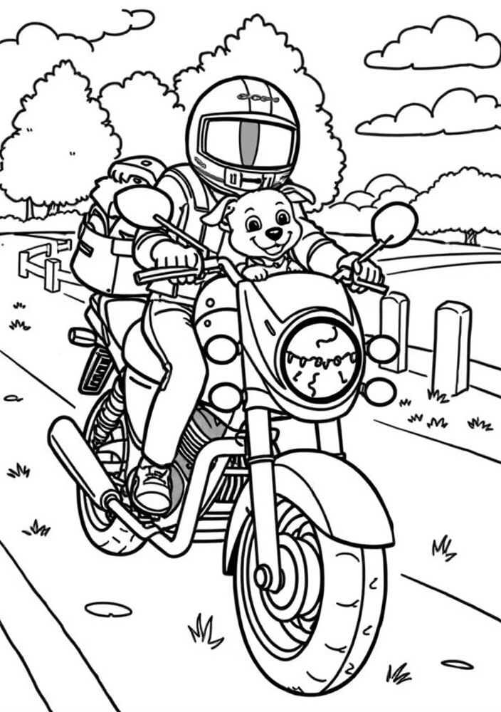 Desenho de Mota com Animais de Estimação para colorir