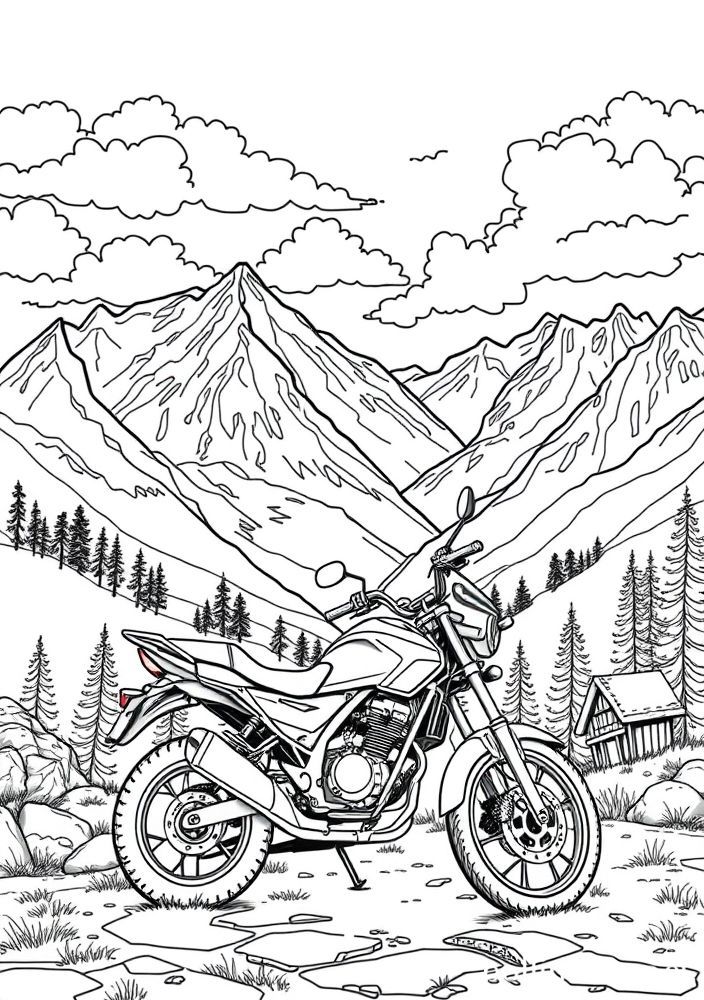 Desenho de Mota com Paisagem de Montanha para colorir