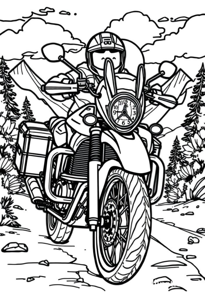 Desenho de Mota com Traje de Aventura para colorir