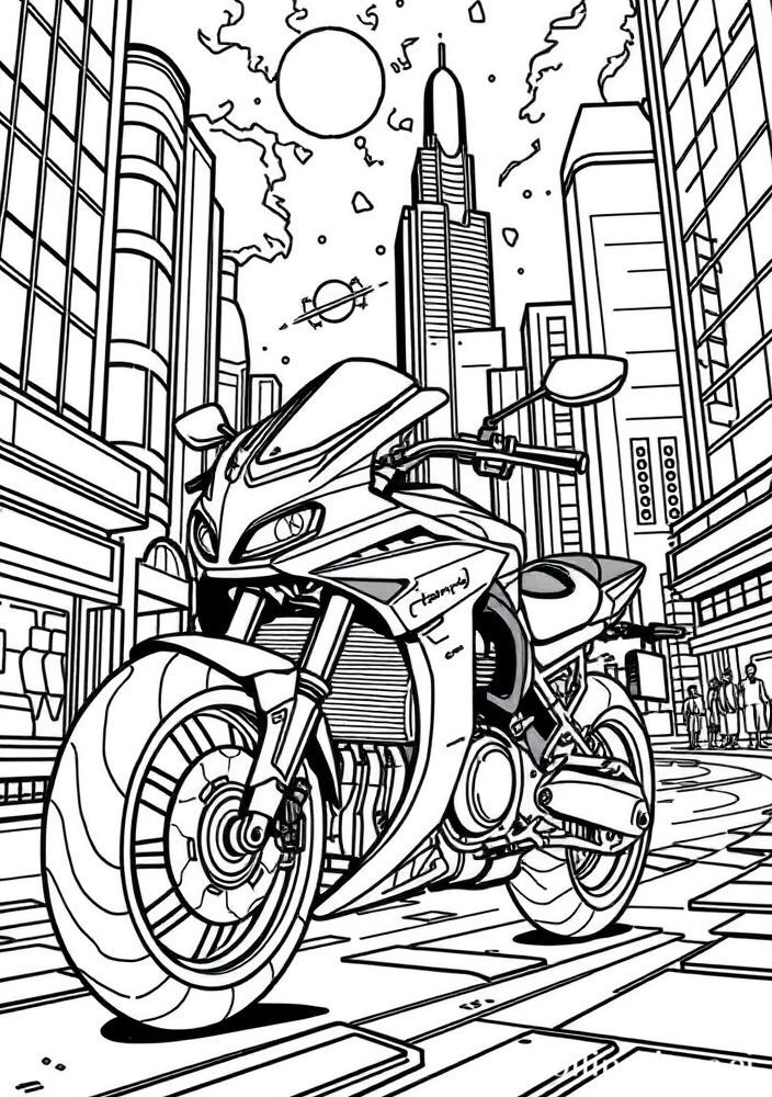Desenho de Mota em Cidades Futuristas para colorir